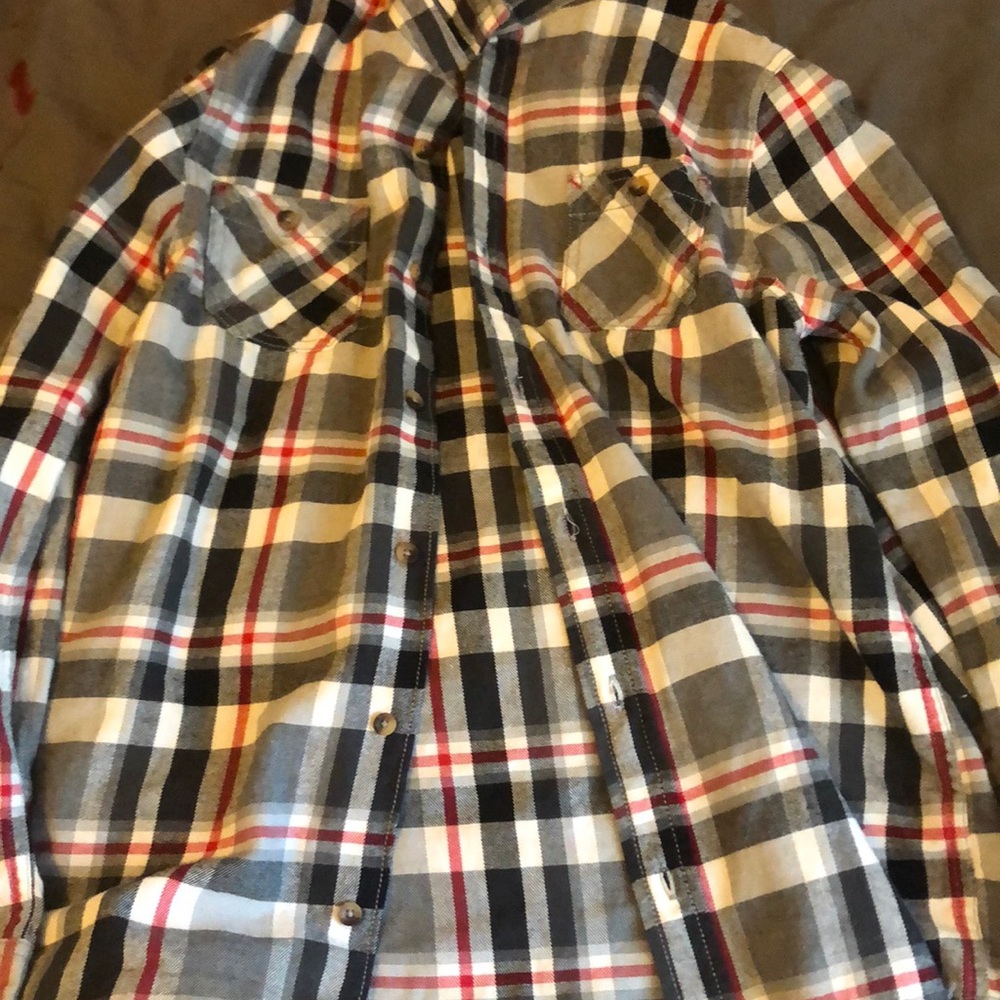 White black red gray flannel button up